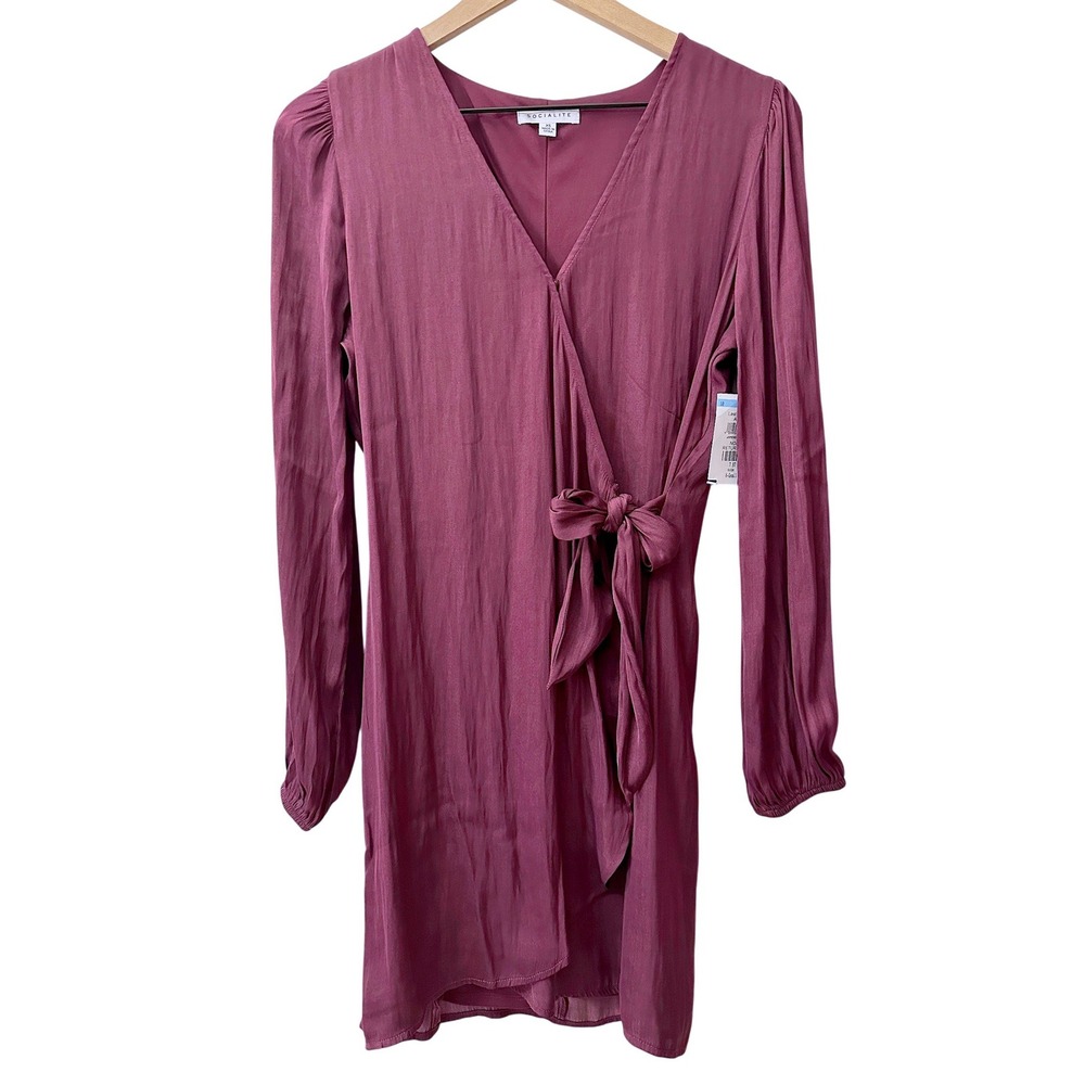 Socialite Faux Wrap Dress XS Purple Long Sleeve V-Neck Cocktail Wedding Guest